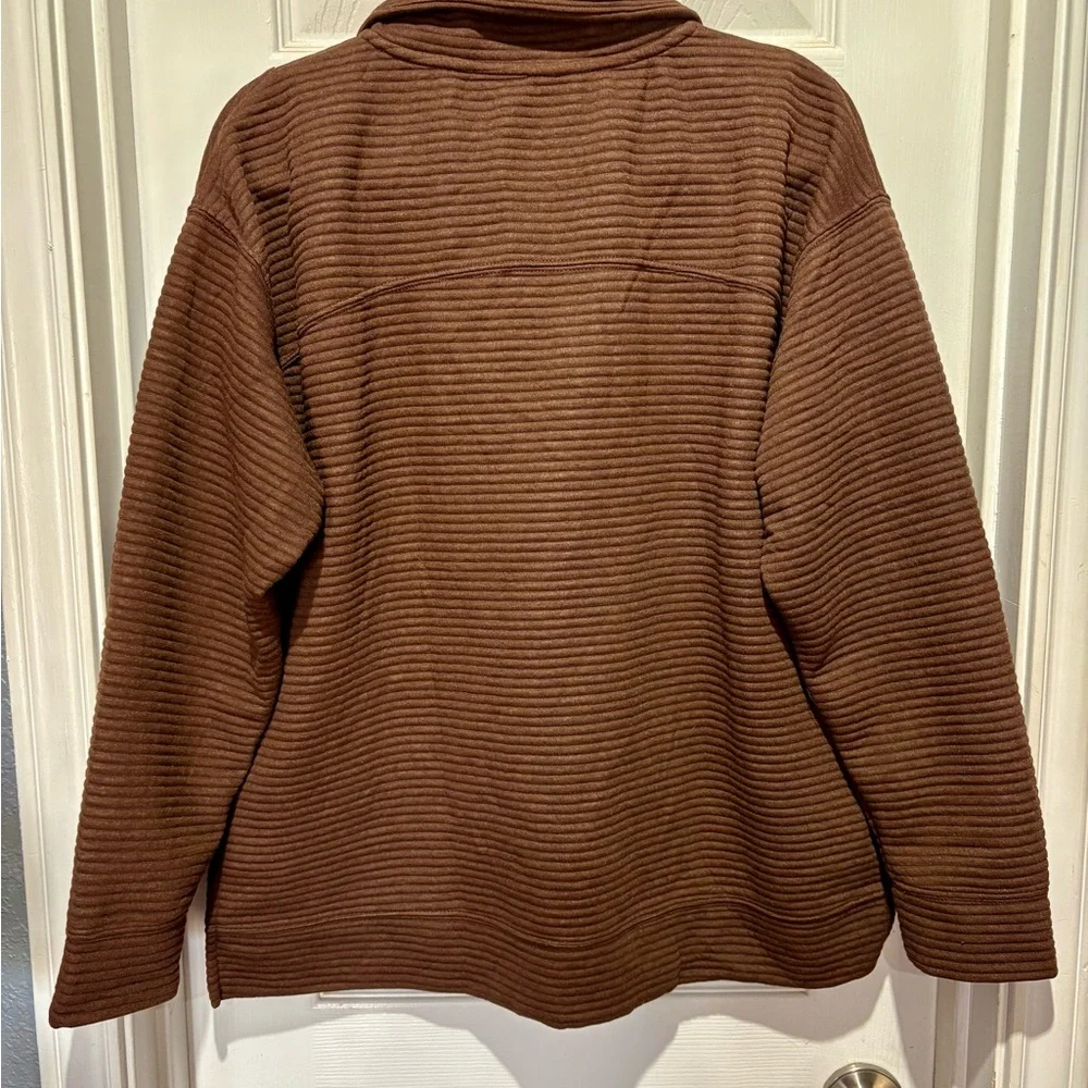 Brown Ribbed Half-Zip Pullover - Picture 2 of 3